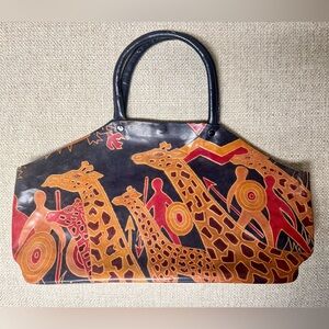 Giraffe and Warrior Print Mini Bag - Black, Tan and Red
